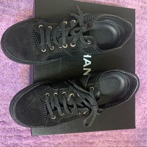 Chanel black mesh and suede sneakers